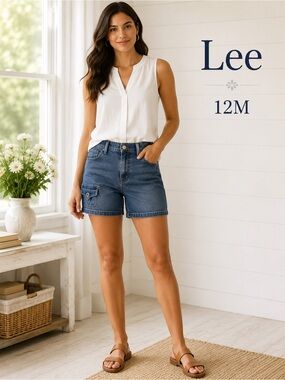 Lee Comfort Waistband Denim Shorts Women’s 12M Stretch Cargo Blue